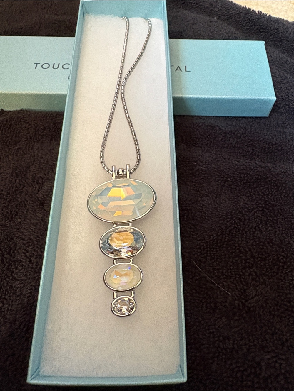 Touchstone Crystal Silver-Tone Multicolor Iridescent Pendant Necklace